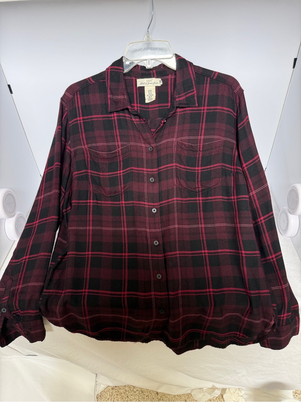 Women's Burgundy & Black Plaid Button-Down Shirt Size 10